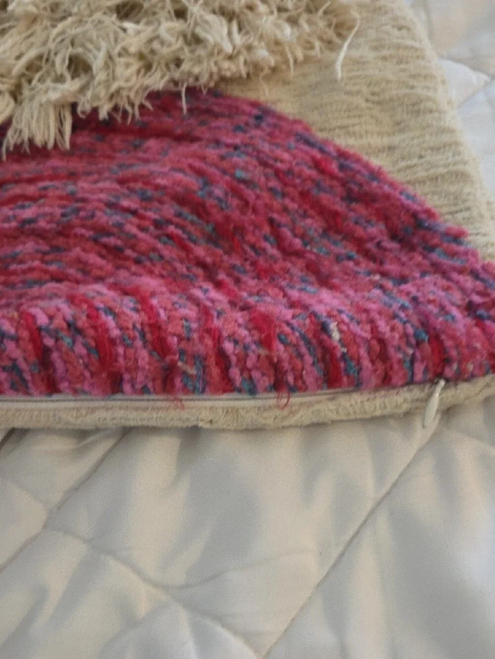 Anthropologie Pink And Cream Fringe & Textured Pink Accent Pillow